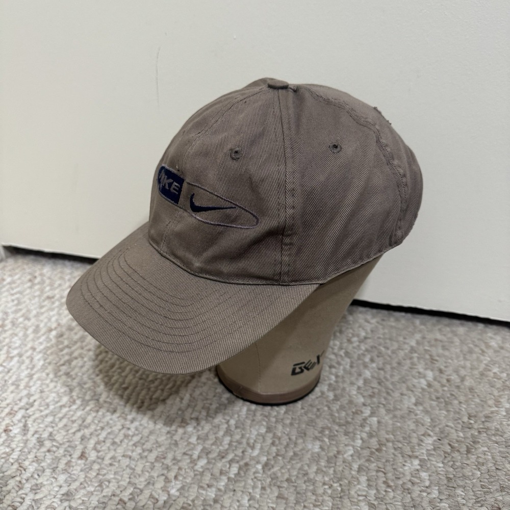 VTG 90s Nike Dad Hat Strapback Oval Swoosh Logo Preppy Cap Brown Y2K - Picture 2 of 12